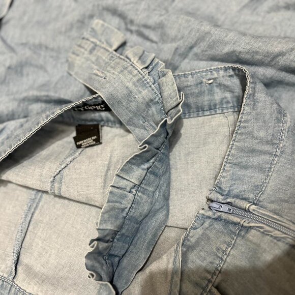 Hot Topic Blue Short Overalls β Frog & Mushroom Embroidery Adorable blu - Picture 3 of 4